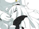 1boy 1girl =_= admiral_(kantai_collection) ahoge closed_eyes commentary gloves gomasamune kantai_collection military military_uniform mittens naval_uniform northern_ocean_hime open_mouth pale_skin sleeping uniform white_hair zzz 