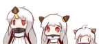  3girls ahoge airfield_hime apollo_chocolate chibi chocolate covered_mouth height_difference horn horns kantai_collection kinoko_no_yama long_hair multiple_girls northern_ocean_hime nuu_(nu-nyu) pale_skin red_eyes seaport_hime shinkaisei-kan silver_hair sketch takenoko_no_sato_(food) |_| 