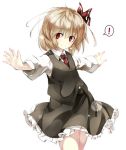  1girl brown_hair gorilla_(bun0615) hair_ribbon highres looking_at_viewer outstretched_arms red_eyes ribbon rumia short_hair smile solo spread_arms touhou 