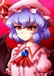  1girl bat_wings blue_hair bust expressionless hat mazume red_eyes remilia_scarlet short_hair solo touhou wings 