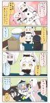 /\/\/\ 3girls 4koma :d ahoge battleship-symbiotic_hime bear_panties bear_print black_dress black_hair black_panties blue_eyes blue_hair blush breast_grab chair chibi closed_eyes comic desk dress dress_lift embarrassed female_admiral_(kantai_collection) hat highres horn horns kantai_collection military military_uniform mittens multiple_girls naval_uniform northern_ocean_hime o_o open_mouth orange_eyes panties parted_lips peaked_cap person_on_head print_panties puchimasu! red_eyes seaport_hime shaded_face shinkaisei-kan sitting smile sparkle sweat translation_request underwear uniform wavy_mouth white_dress white_hair white_skin yuureidoushi_(yuurei6214) 