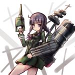  1girl black_eyes black_hair braid cowboy_shot kantai_collection kitakami_(kantai_collection) long_hair looking_at_viewer machinery payot school_uniform serafuku single_braid skirt solo sumapan 