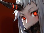  1girl face horn kantai_collection looking_at_viewer patipat_asavasena red_background red_eyes seaport_hime solo white_hair white_skin 