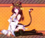  1girl :p ahoge animal_ears brown_hair cat_ears cat_tail detached_sleeves door_to_heaven hairband heart japanese_clothes jewelry kantai_collection kemonomimi_mode kongou_(kantai_collection) lock long_hair looking_at_viewer necklace nontraditional_miko ribbon solo star tail tail_ribbon thigh-highs tongue tongue_out violet_eyes wide_sleeves 