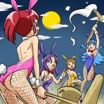  1girl 4girls aino_megumi animal_ears ass blue_eyes blue_hair bowtie breasts brown_eyes bunny_tail bunnysuit cleavage detached_collar fishnet_pantyhose fishnets food happinesscharge_precure! hikawa_iona kogane_(staygold) long_hair mochi moon mortar multiple_girls oomori_yuuko pantyhose pestle ponytail precure purple_hair rabbit_ears red_eyes redhead shirayuki_hime short_hair tail violet_eyes wagashi wrist_cuffs 