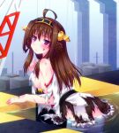  1girl ahoge ass blush breasts brown_hair detached_sleeves door_to_heaven hairband japanese_clothes kantai_collection kongou_(kantai_collection) long_hair looking_at_viewer no_panties nontraditional_miko sideboob solo tears torn_clothes violet_eyes 
