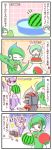 4koma bisharp comic food fruit gallade gardevoir highres mienshao no_humans pokemon pokemon_(creature) sougetsu_(yosinoya35) translation_request watermelon 