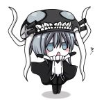  1girl blush_stickers bodysuit cape chibi gloves kantai_collection monster open_mouth pale_skin pow_(ameri) shinkaisei-kan short_hair silver_hair solo tentacles translated turret wo-class_aircraft_carrier 
