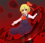  1girl :d ascot blonde_hair darkness hair_ribbon open_mouth red_eyes ribbon rumia shirt short_hair skirt smile teoi_(good_chaos) touhou vest 