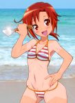  1girl bikini highres hino_akane_(smile_precure!) iruka-margarine precure red_eyes redhead short_hair smile_precure! spatula swimsuit tan tanline 