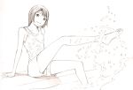  1girl monochrome original short_hair shorts sketch solo splashing tank_top traditional_media yoshitomi_akihito 