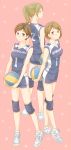  3girls aya_(haikyuu!!) brown_hair haikyuu!! highres long_hair michimiya_yui multiple_girls ponytail sasago short_hair sportswear volleyball 