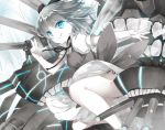  1girl :q black_panties blue_eyes bow cirno grey_hair hair_bow kantai_collection looking_at_viewer pale_skin panties shinkaisei-kan shiyun short_hair side-tie_panties smile solo tongue tongue_out touhou underwear v wings 