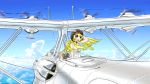  airplane blonde_hair cat clouds dress frills gripen h6k highres military seaplane sky 