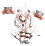  1girl 3: ahoge dress highres horns kantai_collection looking_at_viewer mittens northern_ocean_hime orange_eyes shinkaisei-kan simple_background sitting solo_focus translation_request urigarasu white_background white_dress white_hair white_skin 