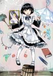  1girl apron bird black_hair bob_cut book flower maid maid_headdress shirley shirley_medison short_hair solo sunameri_oishii 