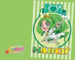  1girl artist_request boots bow chibi cure_march green_eyes green_hair happy kawamura_toshie long_hair magical_girl midorikawa_nao open_mouth ponytail precure smile smile_precure! solo staff tiara wallpaper 
