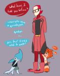  1boy 2girls camerupt child crying crying_with_eyes_open english fish_tail hiding lecturing maxie monster_girl multiple_girls orange_hair personification pokemon pokemon_(game) pokemon_oras red_eyes sharpedo team_magma tears 