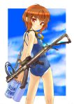  akimoto_kouji gas_cylinder goggles gun one-piece_swimsuit short_hair sterling_smg submachine_gun swimsuit weapon 
