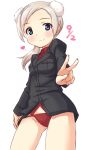  1girl a9b_(louis814) animal_ears blonde_hair blue_eyes dog_ears heart looking_at_viewer martina_crespi military military_uniform no_pants panties ponytail red_panties smile solo strike_witches underwear uniform v 