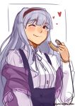  1girl ;) autumn-north doughnut hairband heart idolmaster long_hair one_eye_closed red_eyes shawl shijou_takane silver_hair smile solo 