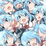  &gt;:d &gt;:o &gt;_&lt; 1girl :d :o ^_^ blue_eyes blue_hair blush blush_stickers bow bowtie chibi cirno clenched_hands closed_eyes collared_shirt do_(4-rt) dress fang grin hair_bow happy heart heart_in_mouth hug letter love_letter multiple_persona nervous open_mouth puffy_short_sleeves puffy_sleeves short_sleeves smile star sweatdrop touhou v wink xd 