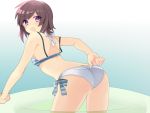  1girl adjusting_clothes adjusting_swimsuit ass bikini blue_eyes blush breasts brown_hair futsuu_no_joshikousei_ga_locodol_yattemita innertube looking_back open_mouth short_hair solo swimsuit usami_nanako 