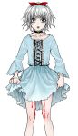  1boy black_eyes blood bloody_stream bow castration child choker dress hair_bow hair_ornament open_mouth short_hair skirt skirt_lift solo spoilers suzuya_juzo tokyo_ghoul trap white_hair young 