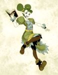  1girl ankle_boots belt book boots double_bun farore flat_chest genzoman green_eyes green_hair open_book oracle_of_ages oracle_of_seasons pantyhose pointy_ears puffy_short_sleeves puffy_sleeves short_hair short_sleeves smile solo the_legend_of_zelda tunic wrist_cuffs 