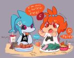  2girls black_sclera blue_hair brand_name_imitation cameo camerupt child english exeggcute magikarp maxie mcdonald&#039;s monster_girl multiple_girls orange_hair personification pokemon pokemon_(game) pokemon_oras pudding red_eyes sharp_teeth sharpedo slowpoke topknot violet_eyes 