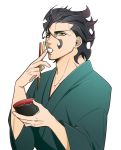  1boy ahoge black_hair chopsticks eating fabu0405 fate/zero fate_(series) food japanese_clothes kimono lancer_(fate/zero) mochi mole wagashi yellow_eyes 