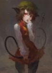  1girl animal_ears cat_ears cat_tail chen gracehoo hat multiple_tails solo tail touhou 