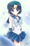  1girl bishoujo_senshi_sailor_moon blue_eyes blue_hair blue_skirt highres kem_kem looking_at_viewer magical_girl mizuno_ami sailor_mercury sailor_senshi short_hair skirt smile solo tiara 