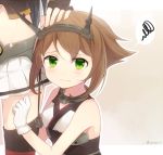  2girls brown_hair fingerless_gloves gloves green_eyes hairband hand_on_another&#039;s_head hiiragisouren kantai_collection looking_at_viewer midriff multiple_girls mutsu_(kantai_collection) nagato_(kantai_collection) short_hair squiggle tears younger 