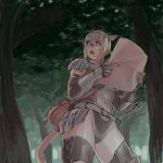  1girl animal_ears armor bag blonde_hair blue_eyes cat_ears final_fantasy final_fantasy_xi forest gloves headband map mithra nature satchel short_hair short_twintails solo sweat tail thigh-highs twintails yuccoshi 