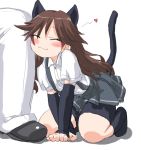  1girl :3 all_fours animal_ears arashio_(kantai_collection) bike_shorts blush_stickers brown_hair cat_ears cat_tail closed_eyes dd_(ijigendd) heart kantai_collection kemonomimi_mode long_hair solo_focus tail 