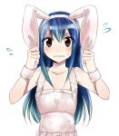  1girl animal_ears blue_hair blush brown_eyes fairy_tail fake_animal_ears getsuyoubi long_hair looking_at_viewer rabbit_ears simple_background solo wendy_marvell white_background 