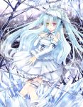  1girl blue_hair chain crystal detached_collar detached_sleeves dress frilled_dress frills hairband heterochromia kay_(utd) lolita_hairband long_hair original solo two_side_up 