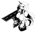  1girl :t bare_shoulders breasts detached_sleeves horn kantai_collection kinosaki_reisui large_breasts long_hair monochrome ribbed_dress seaport_hime shinkaisei-kan simple_background solo tears white_background 