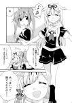  2girls comic hair_flaps hair_ornament hair_ribbon kantai_collection kishi_yuutokuroi long_hair monochrome multiple_girls murasame_(kantai_collection) musical_note ribbon school_uniform serafuku spoken_musical_note translated twintails yuudachi_(kantai_collection) |_| 