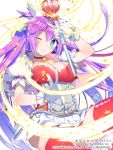  1girl ;) blue_eyes bow breasts choker cleavage donacoo hair_bow hair_ribbon holding long_hair looking_at_viewer official_art one_eye_closed original purple_hair ribbon simple_background smile solo wand white_background 