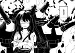  1girl comic crying explosion fusou_(kantai_collection) japanese_clothes kantai_collection long_hair mikkii monochrome solo translated 