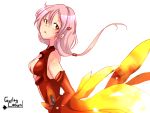  1girl bare_shoulders breasts center_opening cleavage detached_sleeves elbow_gloves gloves guilty_crown hair_ornament hairclip long_hair looking_away pink_hair red_eyes solo twintails yuzuriha_inori 