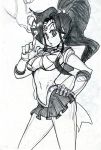  1girl alex_ahad bishoujo_senshi_sailor_moon breasts choker elbow_gloves finger_gun forehead_jewel gloves hand_on_hip kino_makoto long_hair magical_girl ponytail sailor_jupiter sketch skirt solo tiara traditional_media 