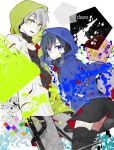  108_(toowa) 1boy 1girl blue_eyes blue_hair ene_(kagerou_project) green_eyes grey_hair headphones highres hoodie kagerou_project konoha_(kagerou_project) long_hair twintails 