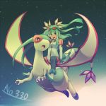  1girl blue_eyes flygon goggles goggles_on_head green_hair kuromiya long_hair moemon personification pokemon pokemon_(creature) pokemon_(game) pokemon_rse tail thigh-highs 