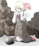  1girl :p blonde_hair finger_licking fuyuno_(kiddyland) hair_ribbon licking red_eyes ribbon rumia shirt short_hair skirt skull tongue tongue_out touhou vest 