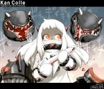  1girl airplane dress gloves horns kantai_collection long_hair mittens northern_ocean_hime open_mouth oso_(toolate) pale_skin red_eyes shinkaisei-kan solo the_langoliers translation_request typo white_dress white_hair white_skin 