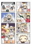  5girls ahoge airplane akagi_(kantai_collection) brown_hair comic failure_penguin festival hand_on_another&#039;s_head holding_hands horn horns kaga_(kantai_collection) kantai_collection long_hair mittens multiple_girls northern_ocean_hime red_eyes ryuujou_(kantai_collection) seaport_hime shinkaisei-kan shinmai_(sin1mai) sweatdrop translated twintails visor_cap white_hair 