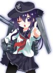  1girl akatsuki_(kantai_collection) cover cover_page doujin_cover hat highres kantai_collection kishi_yuutokuroi long_hair one_eye_closed pleated_skirt pointing pointing_at_viewer school_uniform serafuku skirt solo white_background 